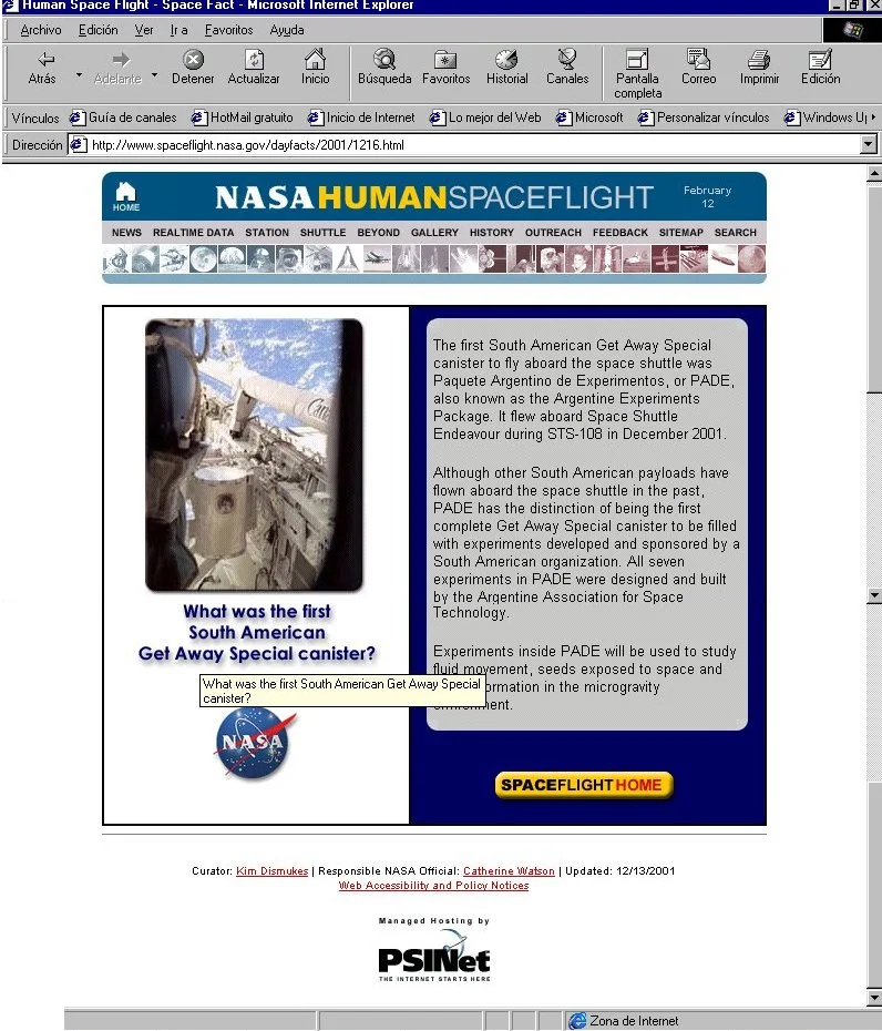 Página de NASA Human Spaceflight dedicada al PADE